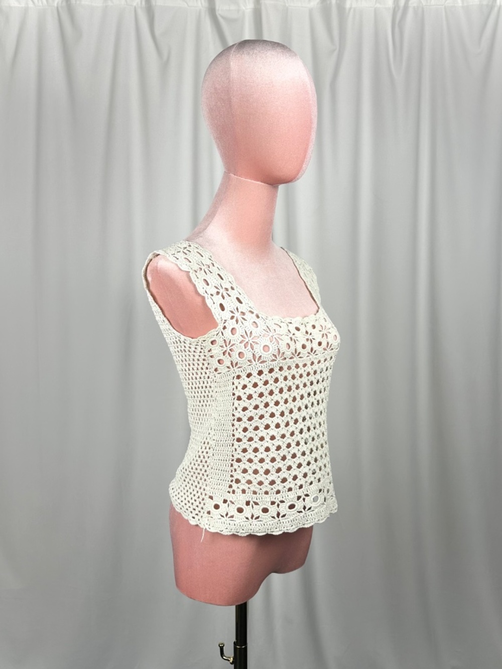 Vintage Handmade Cream Crochet Tank Top Boho Festival Cottagecore XS - Picture 4 of 16